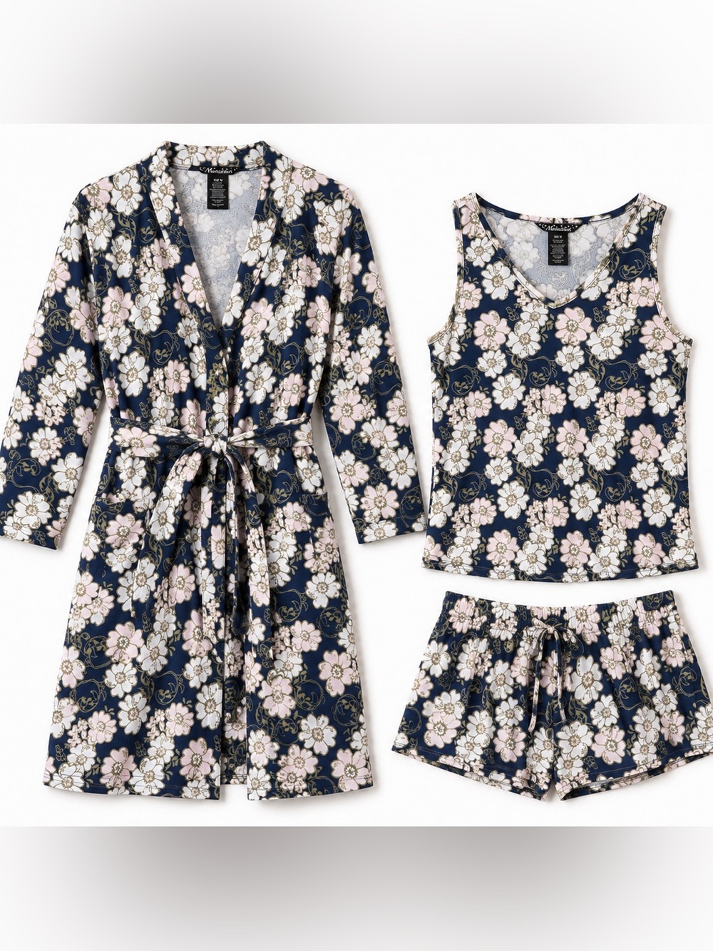 Moonstruck 3 pc Floral Pajama Set in Navy and Blush NWOT